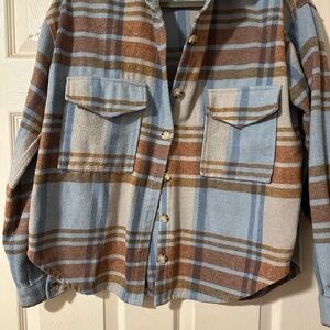 Official Ford Bronco Graphic Flannel Shacket Blue/Brown | Size Medium Unisex